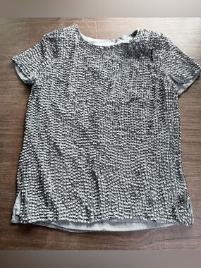 MLV Sequin Shoulder Pad Tee Grey Paillette Top Size S NWT
